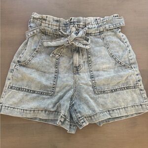 Light Wash Paperbag Denim Shorts